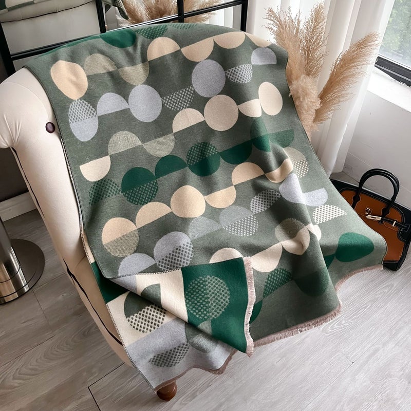 Imitation Cashmere Warm Jacquard Short Whisker Fringed Scarf Ladies Polka Dot Double-Sided Dual-Purpose Air Conditioning Shawl Scarf - Image 1